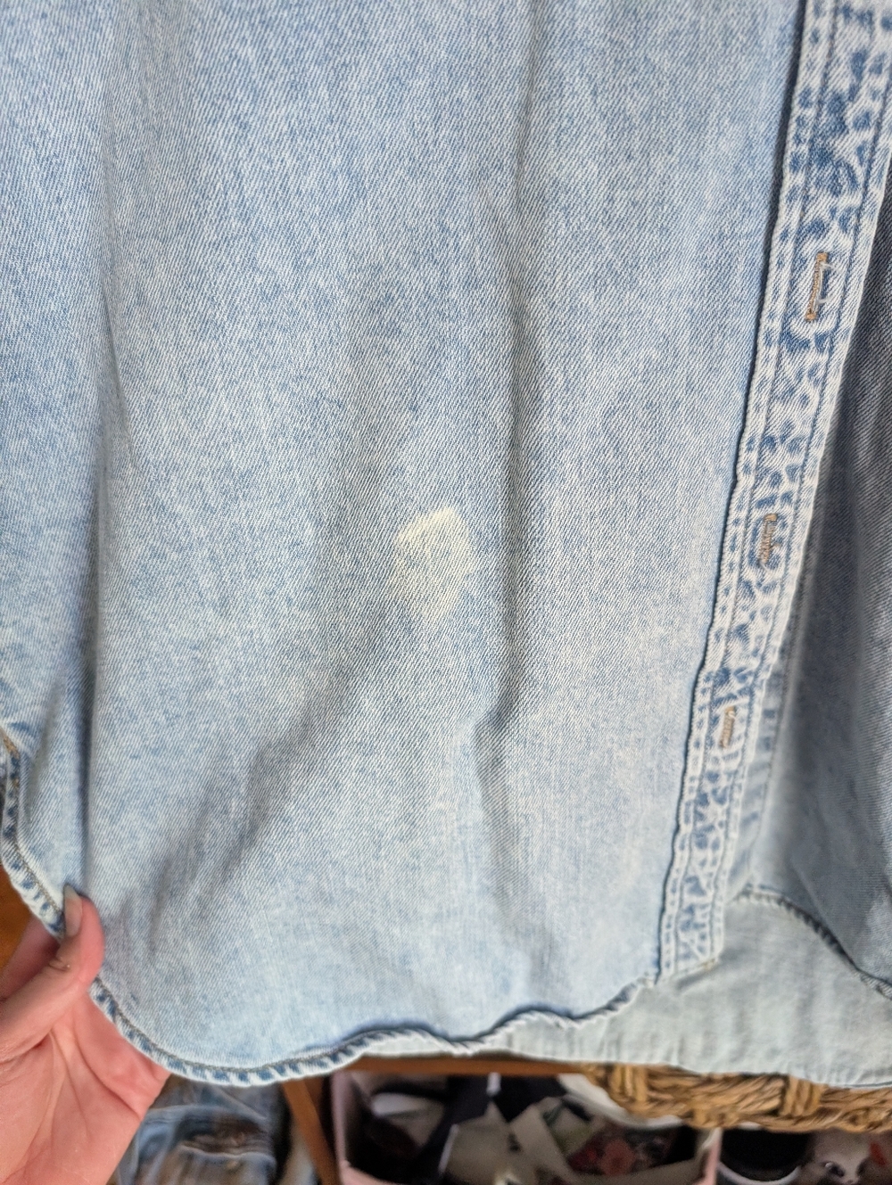 Light Wash Denim Button-Up Shirt - Casual Oversized - Picture 2 of 6